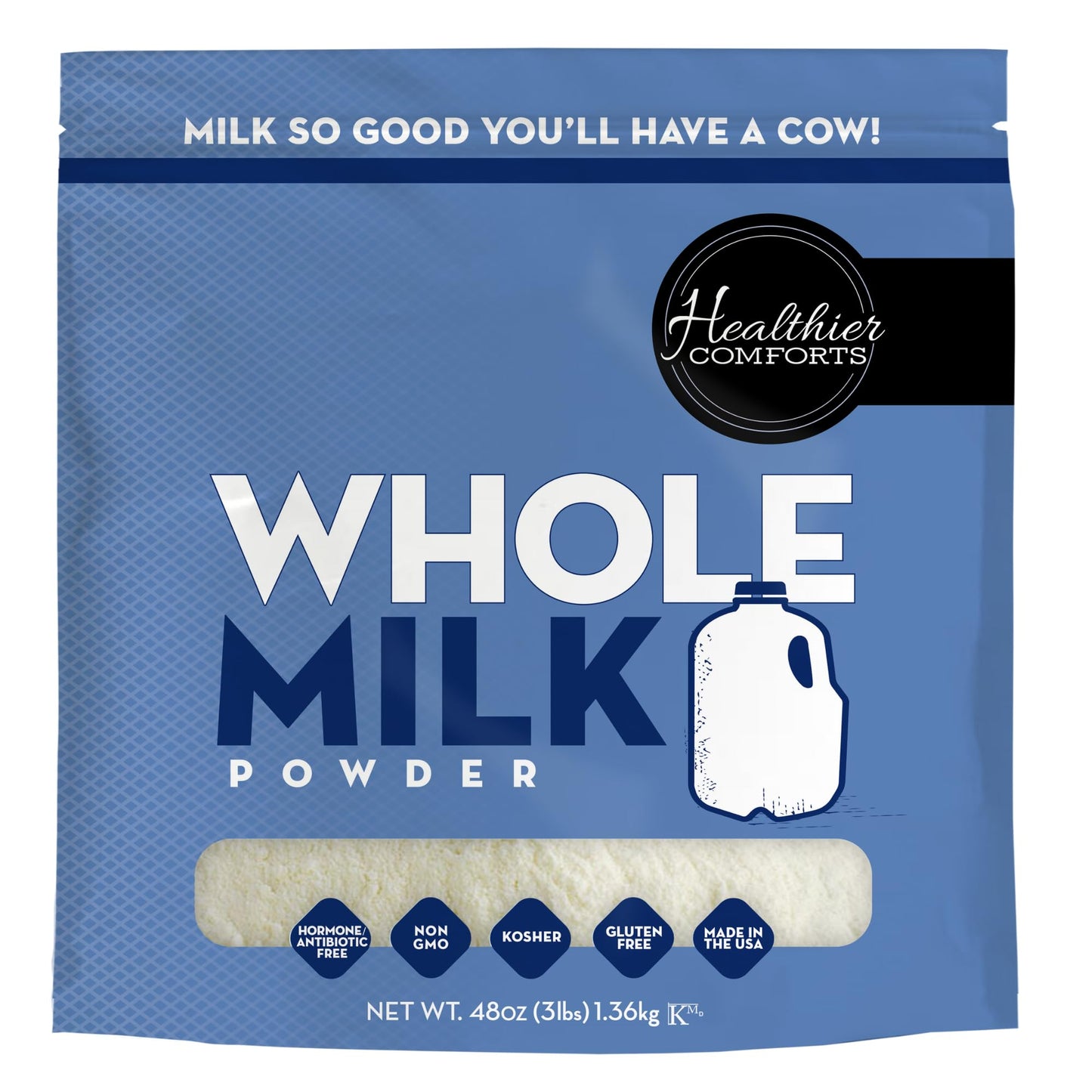 Healthier Comforts Whole Milk Powder | Shelf Stable | Kosher Gluten Free Non-Gmo Body Support And Medical Support Free | Perfect For Shakes Smoothies Coffee Creamer Baking | Made In Usa (48Oz)