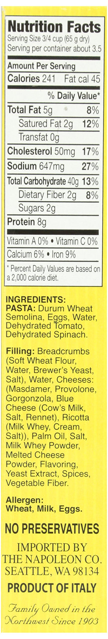 Napoleon Tricolor Tortellini With Cheese Filling (12x8Oz)
