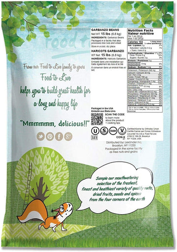 Food To Live - Garbanzo Beans, 15 Pounds Whole Dried Raw Chickpeas, Kosher, Vegan, Bulk, Sproutable, Low Sodium, Good Source Of