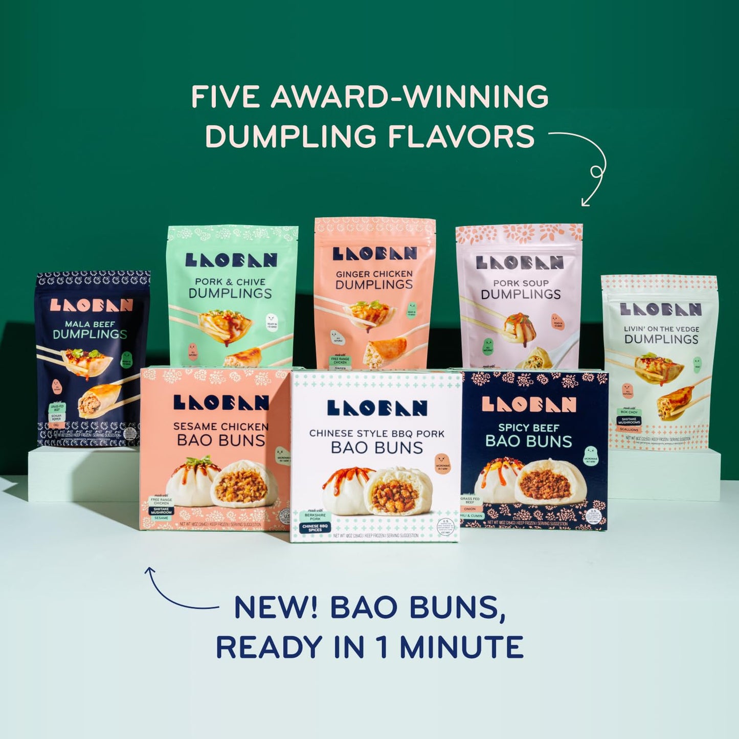Laoban Dumplings?Spicy Beef Bao Buns?Made with Grass-Fed Beef, Onion, Chili, and Cumin?Frozen Meals Made from Scratch | No Artif