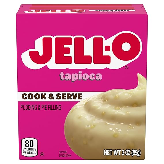 Jell-O Cook & Serve Tapioca Pudding & Pie Filling Mix, Fat Free Stovetop Dessert for Baking, Pies & Custards, 3 oz (Pack of 1)