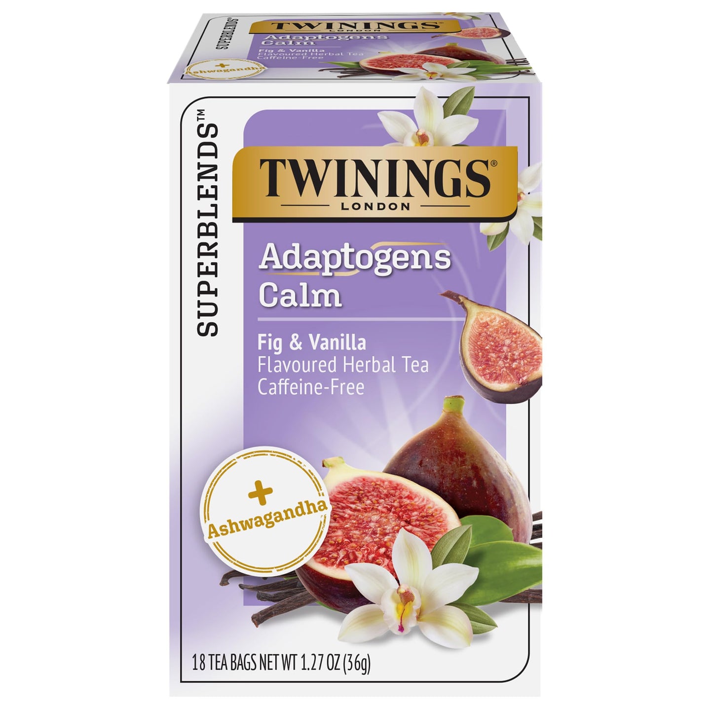 Twinings Superblends Adaptogens Calm With Ashwagandha Fig & Vanilla Flavoured Herbal Tea Energy Blend-Free 18 Tea Bags (Pack Of 1) Enjoy Hot Or Iced