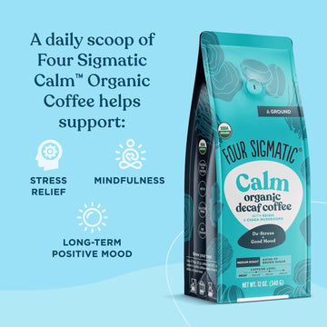 Four Sigmatic Calm Organic Decaf Ground Coffee | Swiss Water Decaf Coffee Ground | Decaffeinated Coffee With Chaga & Reishi Mush