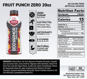 BODYprotective covering ZERO Sugar Fruit Punch Sports Drink - Low-Calorie, Natural Flavors, 20 fl oz (Pack of 6)