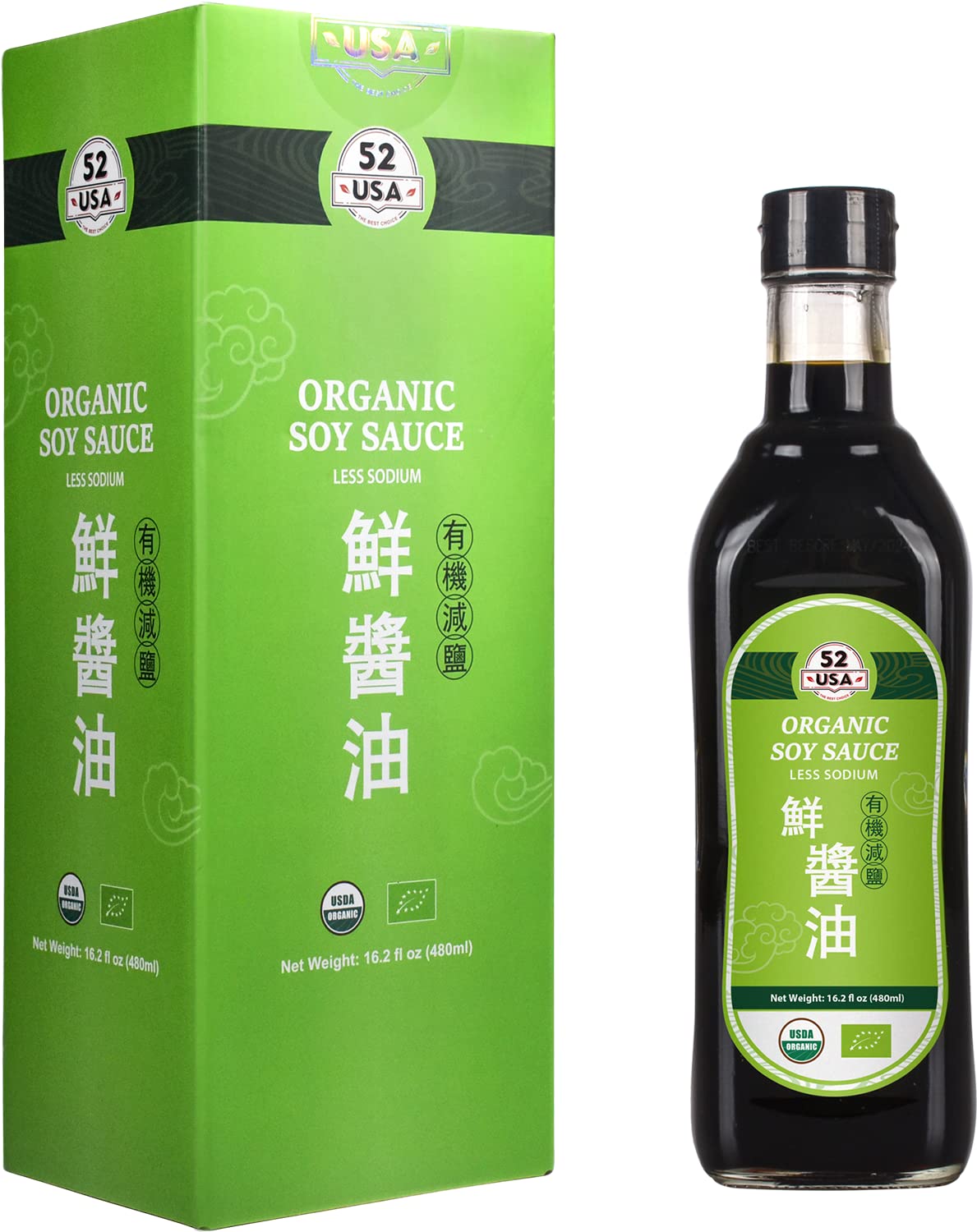 52Usa Organic Low Sodium Soy Sauce 16.2Oz(480Ml), Naturally Brewed Soy Sauce Marinade For Marinating Fish, Meat & Roasted Vegeta