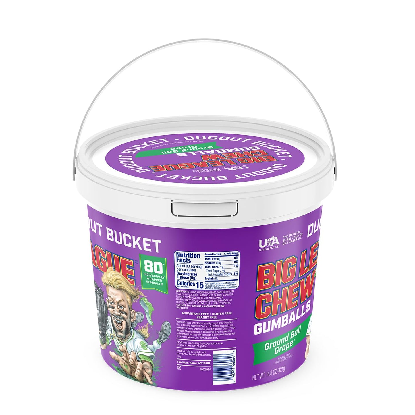 New Big League Chew Bubble Gum Dugout Bucket - 80 Pieces, Grape Flavor | Ideal For Baseball Games, Teams, Concessions, Parties,
