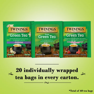 Twinings Green Tea Variety 3-Pack - Pure Green Tea, Green Tea Jasmine + Green Tea Pomegranate, Raspberry & Strawberry Tea Bags,