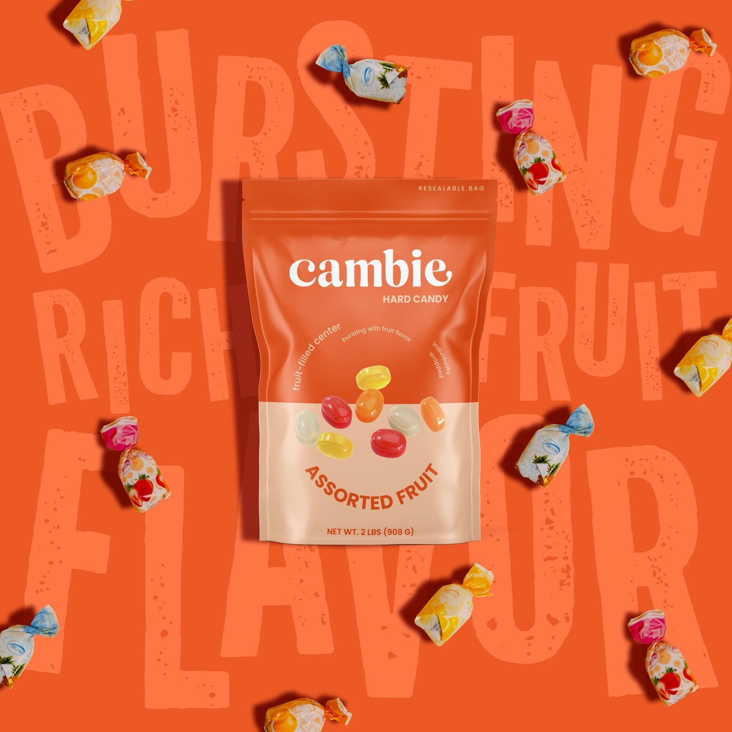Cambie Arcor Fruit Filled Bon Bon Hard Candy | 2 lb Pack | Soft & Chewy Interior | Flavors: Strawberry, Cherry, Pineapple, Orange, Lemon