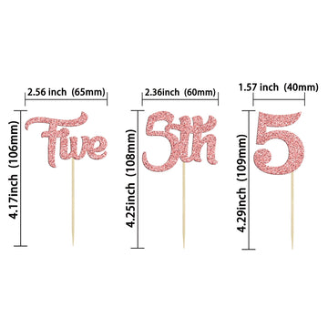 24Pcs Five Cupcake Toppers Glitter 5th Birthday Cupcake Picks for Baby Shower Fifth Birthday Party Cake Decorations Supplies Ros