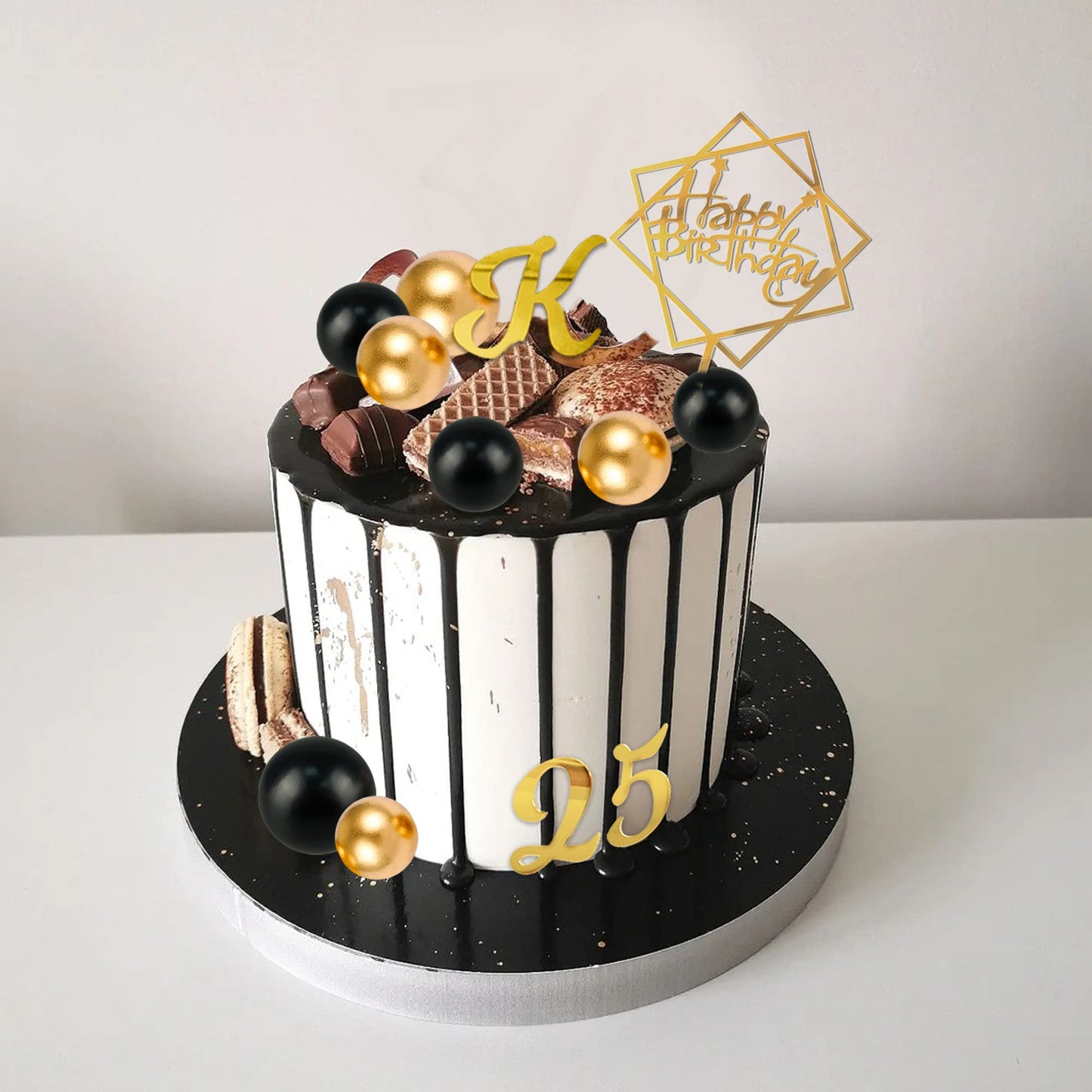 Gold Acrylic Alphabet Number Cake Topper Diy Personalized Name Cupcake Toppers With Balls Happy Birthday Sets For Custom Wedding