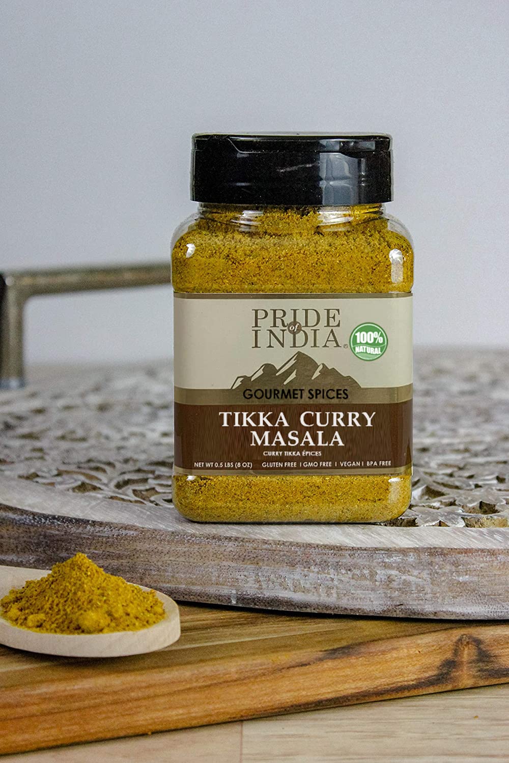 Pride Of India Tikka Curry Masala - Gourmet Spice Mix - 8 oz Medium Jar - Organic, GMO Free, Ideal for Vegetarian & Meat Dishes