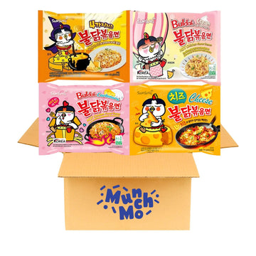 Munchmo Buldak Ramen Variety 4 Packs - 4 Flavor Cheesy Variety Pack - Hot Spicy Chicken Carbonara, Cream Carbonara, Quattro Chee