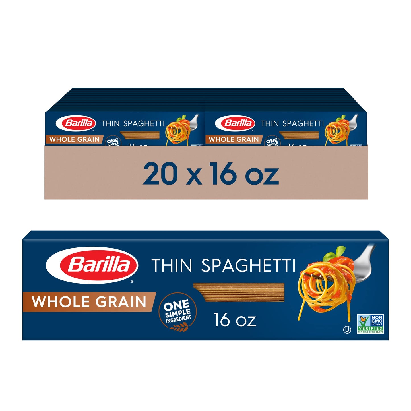 Barilla Whole Grain Pasta, Thin Spaghetti, 16 Ounce (Pack Of 20)