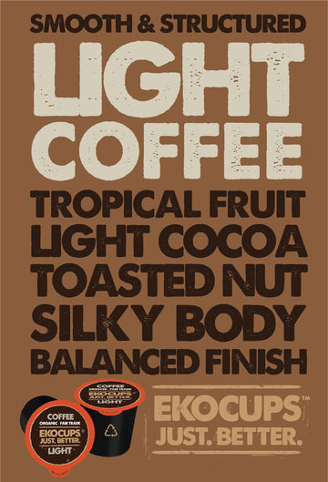 Ekocups Organic Light Roast Coffee Pods, Extra 30% More Coffee Per Cup, Artisan Fair Trade Gourmet Coffee Pods, Light Roast Coff