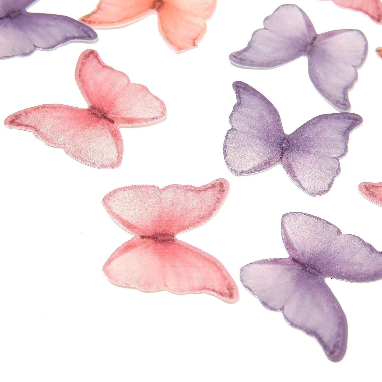 GEORLD Edible Wafer Paper Butterflies, Set of 48, 1.77 x 1.18 inches, Purple Pink Green Cake Decorations