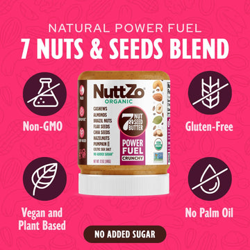 Nuttzo Organic Power Fuel Crunchy 7 Nuts & Seeds Butter | Paleo And Keto Friendly, Peanut & Gluten Free, Vegan, And Kosher, No A