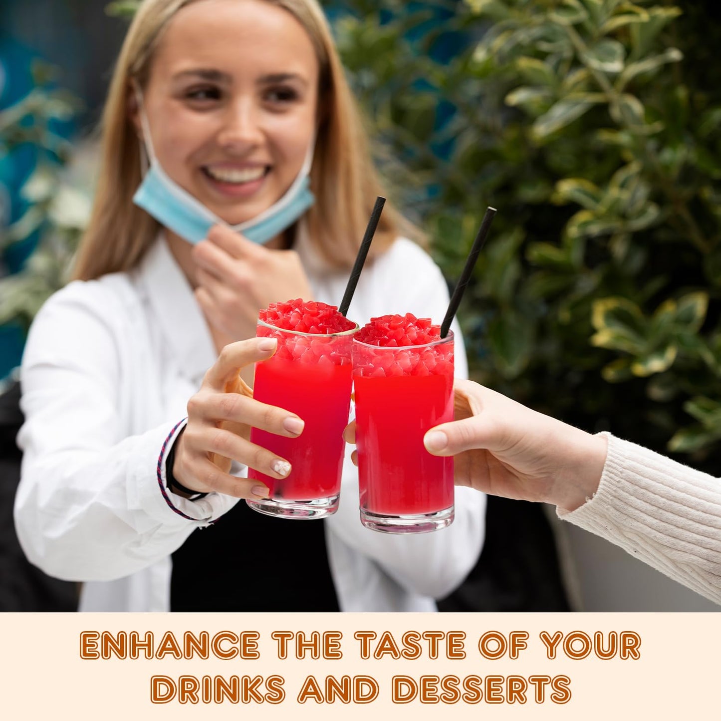 Fanale Coconut Jelly Topping Nata De Coco For Boba Tea | Ice Cream | Yogurt | Smoothie | Milk Tea | Desserts (Strawberry Heart S