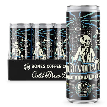 Bones Coffee Company High Voltage Smooth And Sweet Flavored Cold Brew Latte,Medium Roast Iced Coffee In Can,Ready To Drink, 1 Fl