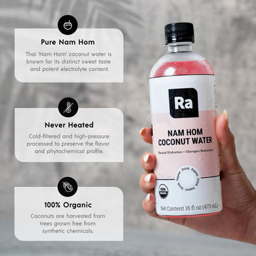 RA Organic Coconut Water, 100% Pure Thai Nam Hom, No Added Sugar, 16 Fl Oz (Pack of 12) - Electrolytes, Magnesium & Potassium