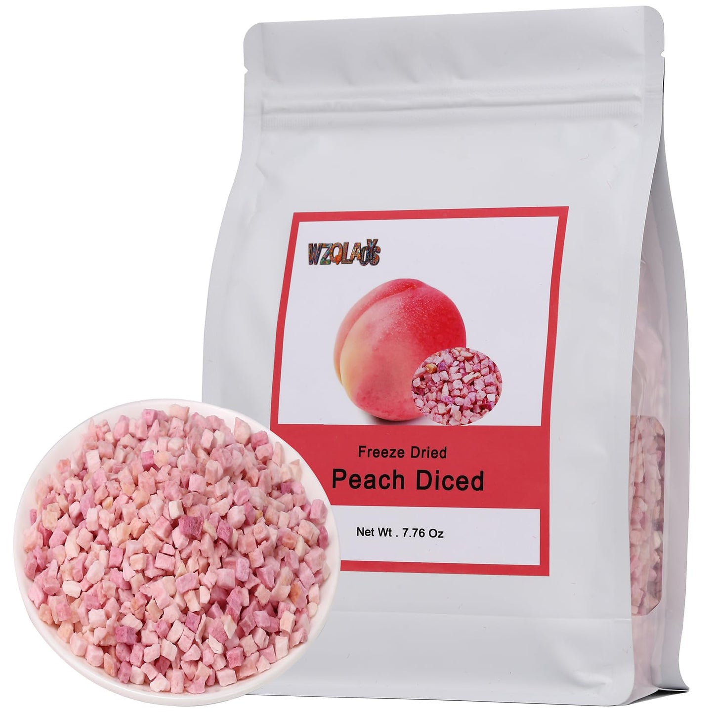 WZQLAOYS Freeze Dried Diced Peaches 220g 100% Natural for Baking, Tea, Smoothies, Yogurt, Cake Decoration