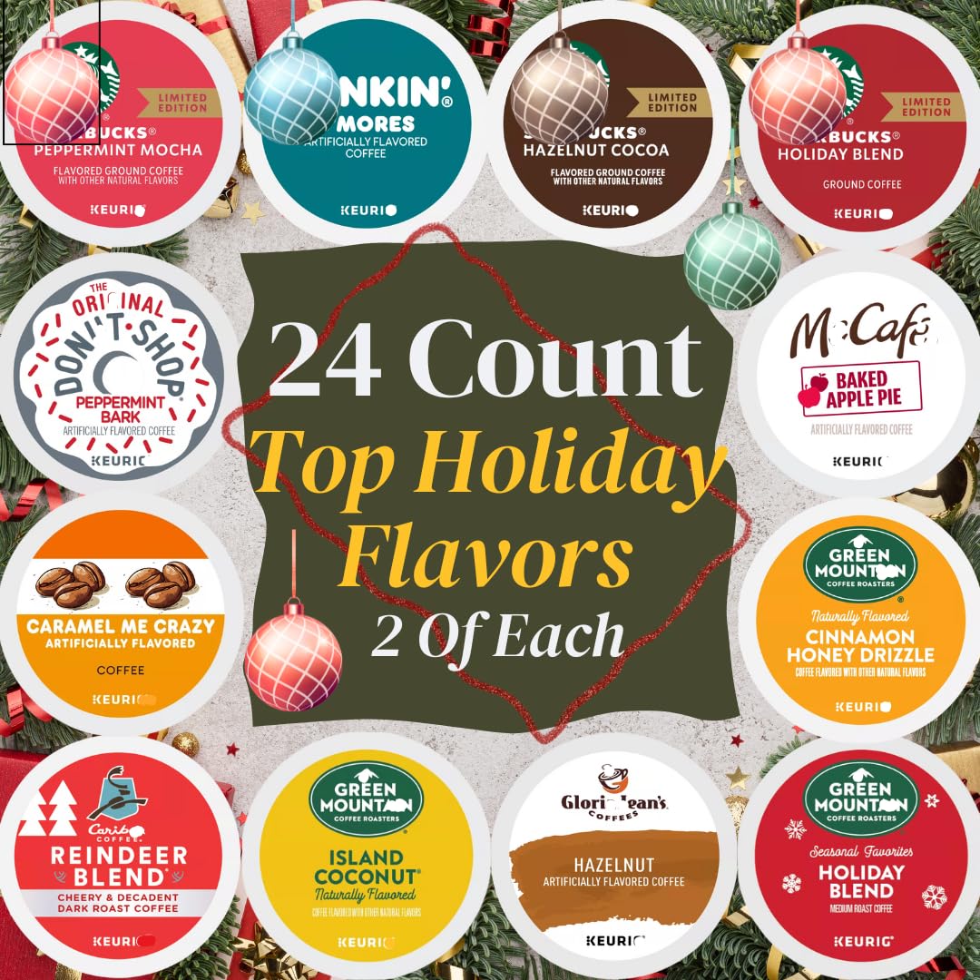 Top Holiday Blends K-cups Sampler Includes Peppermint Mocha Holiday Blend Smores Reindeer Island Coconut Baked Apple Pie Peppermint Bark Caramel Me Crazy Hazlnut Cocoa (Great For Gifting)