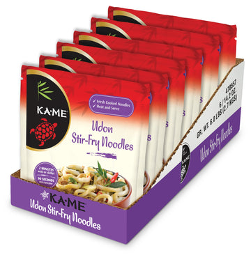 KA-ME Udon Noodles - Fresh Cooked Stir Fry Noodles 14.2 oz (Pack Of 6), No Preservatives/MSG, Instant & Microwaveable, Perfect f