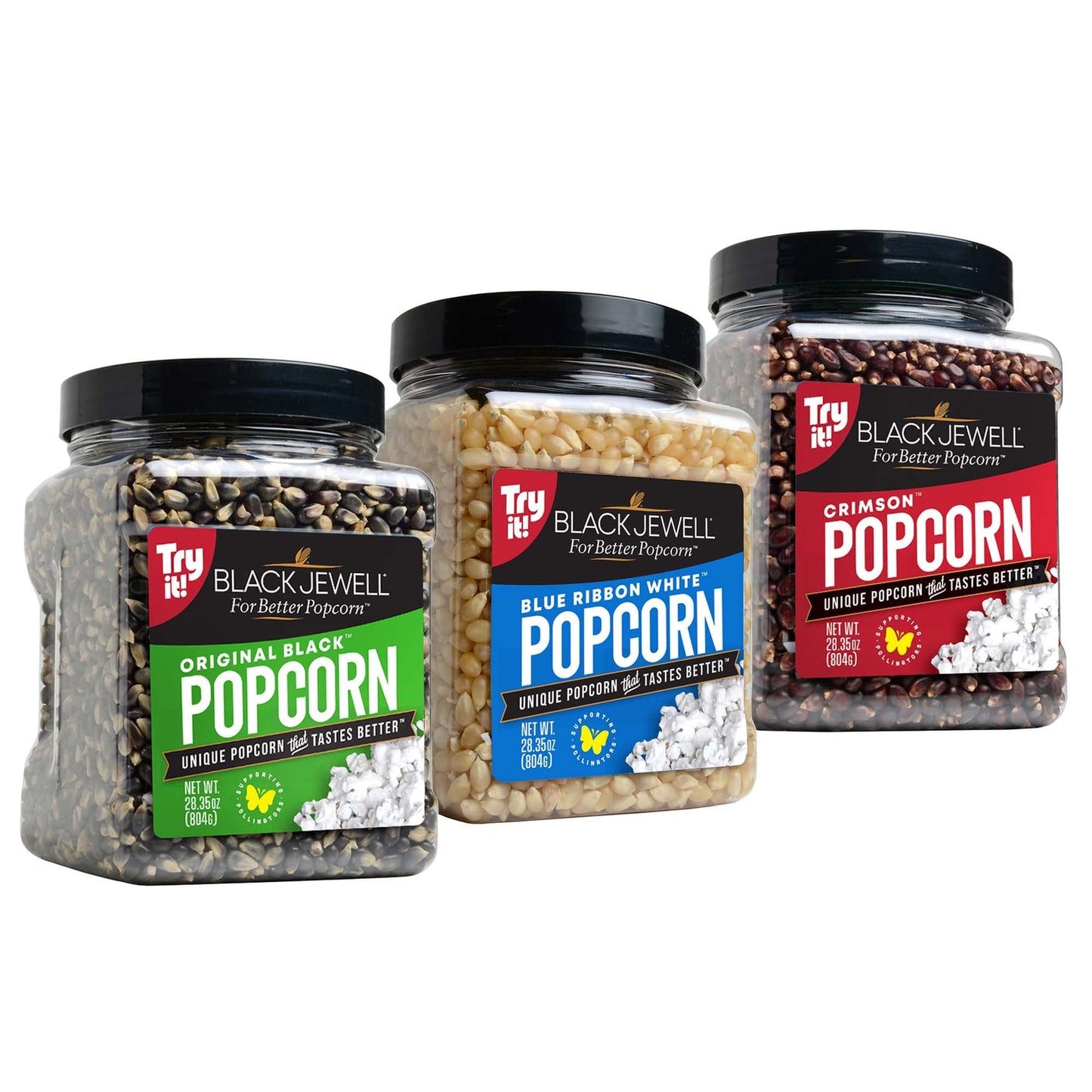 Black Jewell Gourmet Popcorn Kernels, Variety Pack With Original Black, Blue Ribbon White, And Crimson (Pack Of 3)