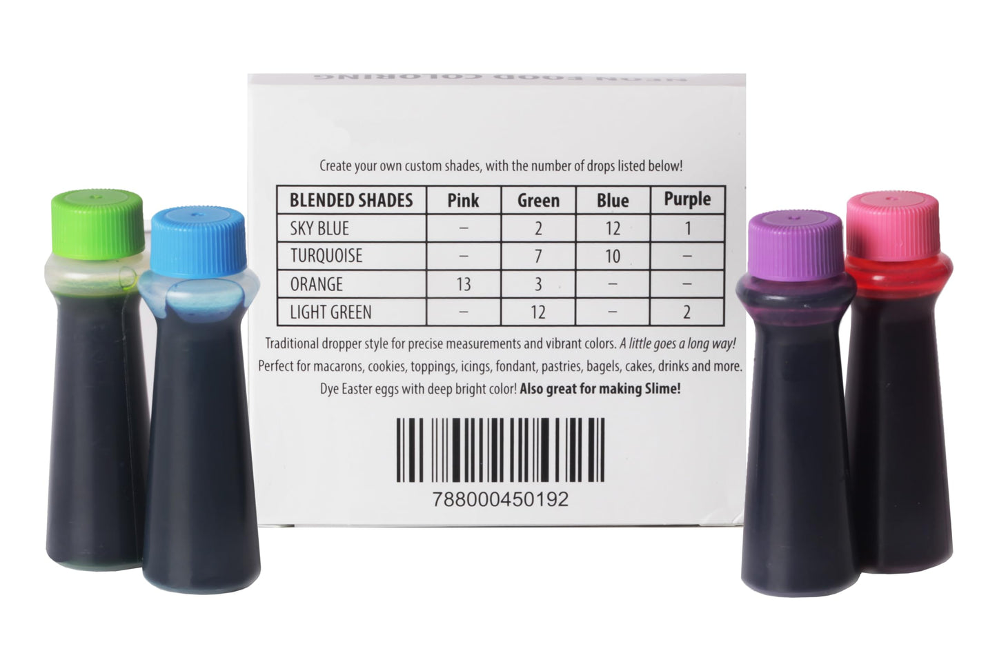 Candlewood Pantry Neon Liquid Food Coloring Kit, 0.3 Fl Oz, Set of 4 - Pink, Green, Purple, Blue - Ideal for Slime, Crafts, and Baking