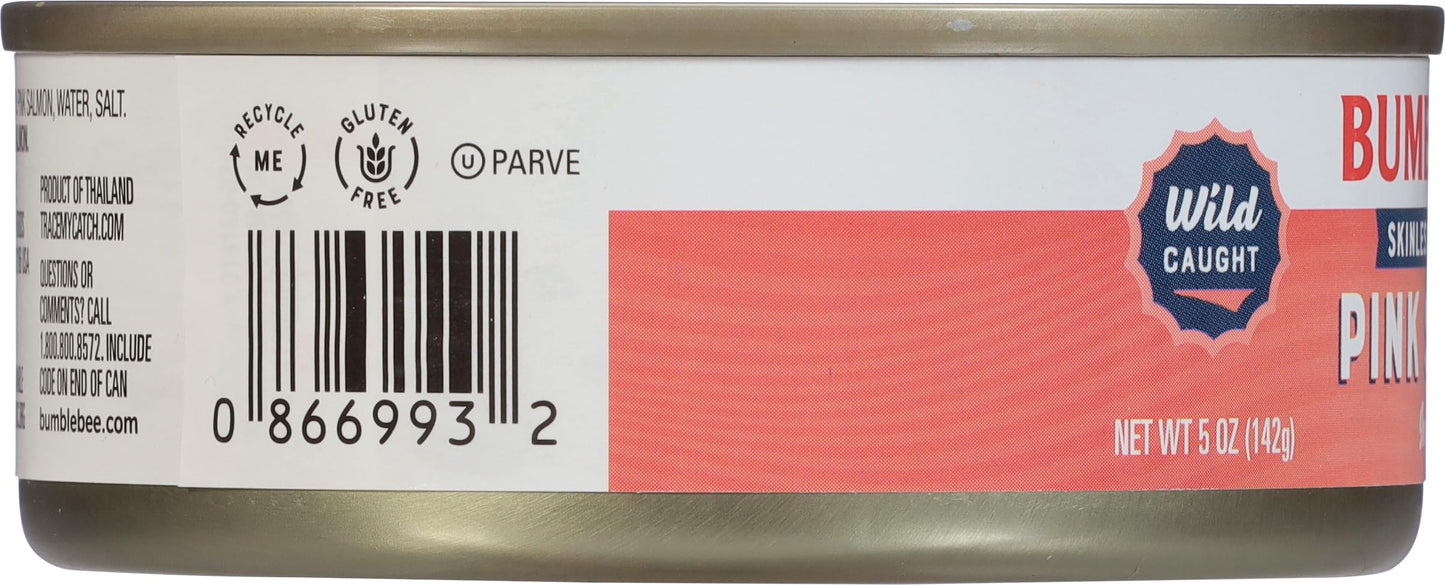 Bumble Bee Skinless & Boneless Canned Pink Salmon In Water, 5 Oz Can - Premium Wild Caught Salmon - 20G Protein Per Serving - Gluten Free, Kosher, Msc Certified
