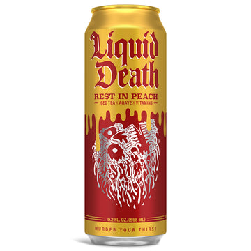 Liquid Death, Rest In Peach Iced Tea, 8-Pack (King Size 19.2Oz Cans), Peach Flavored Tea Sweetened With Real Agave, B12 & B6 Vit