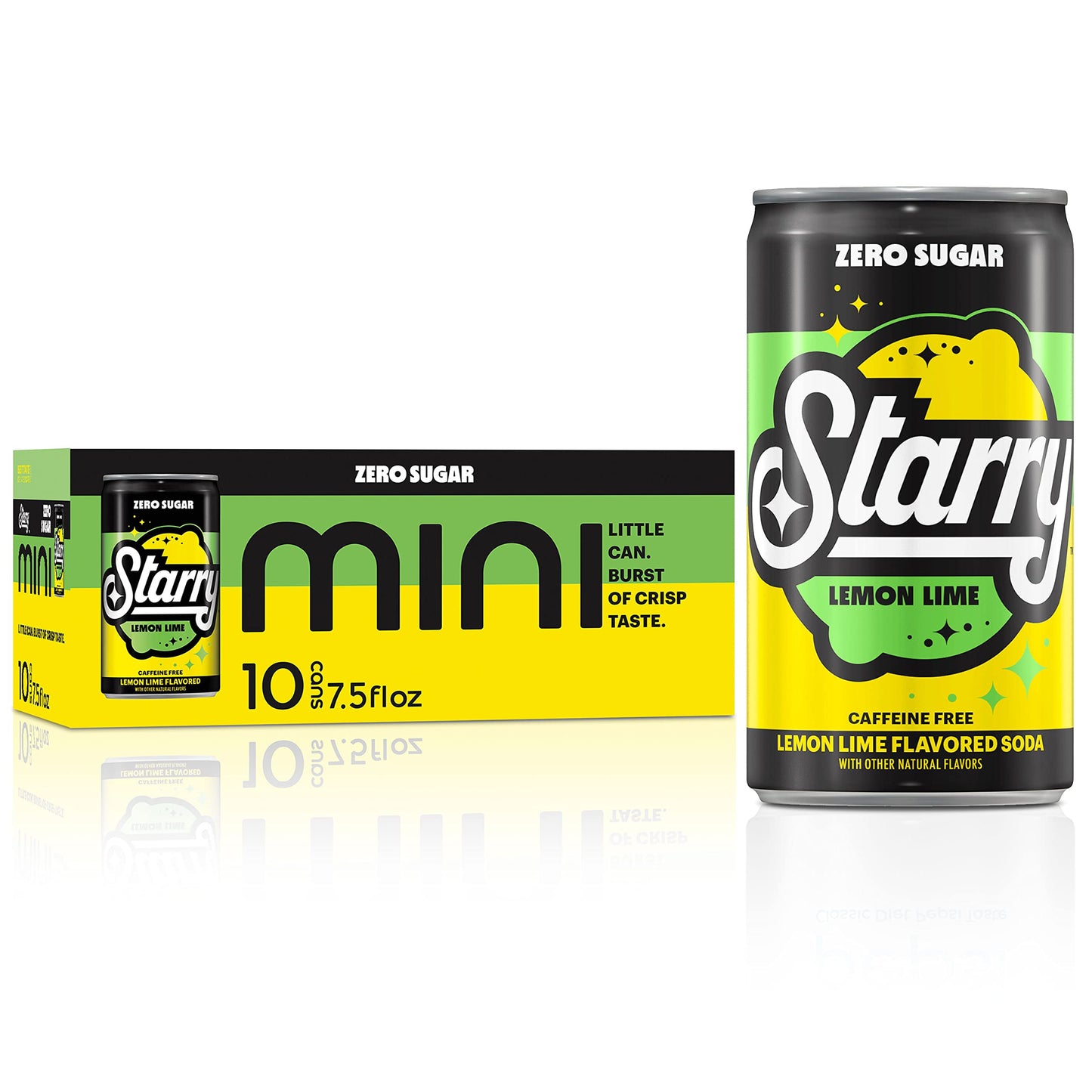 Starry Zero Sugar Lemon Lime Soda, Caffeine Free, Mini Cans, 7.5 Fl Oz (Pack of 10)