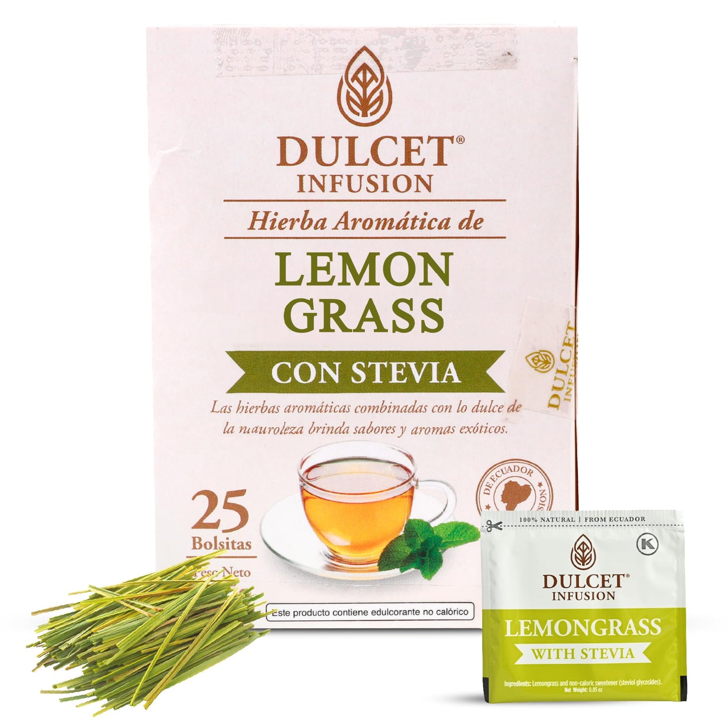 Dulcet Infusion Lemongrass Tea Bags - 25 Lemon Grass Tea Bags - Energy Blend Free Sweetened With Stevia - No Calories