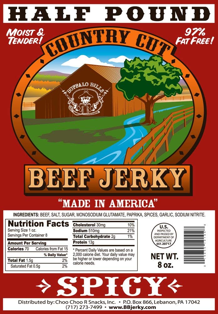 Buffalo Bills 8Oz Spicy Country Cut Beef Jerky Pack (Moist & Tender Spicy Beef Jerky)