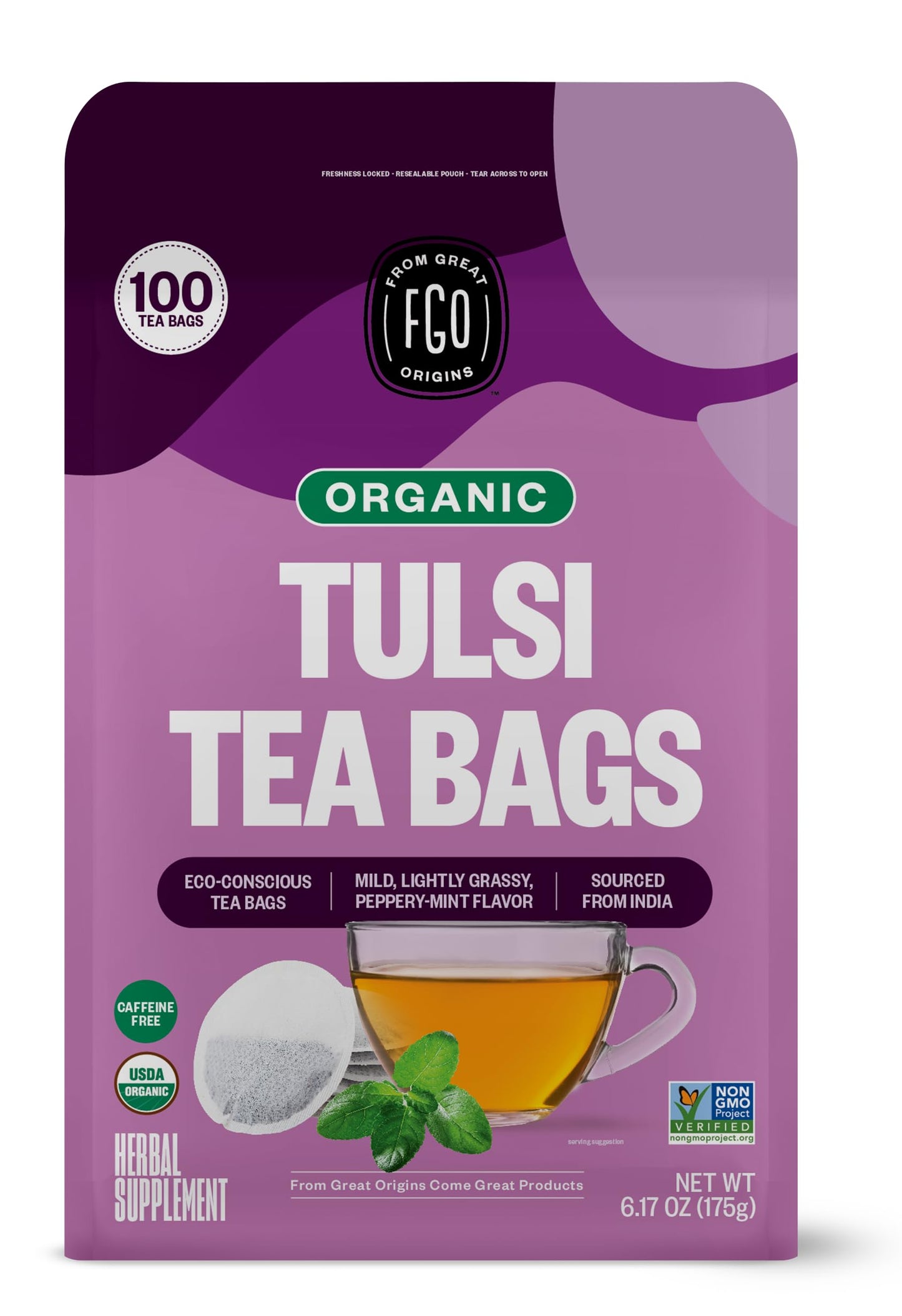 Fgo Organic Tulsi Holy Basil Tea 100 Count Eco-Conscious Herbal Tea Bags Resealable Bag Energy Blend Free Packaflavor Blendg May Vary (Pack Of 1)