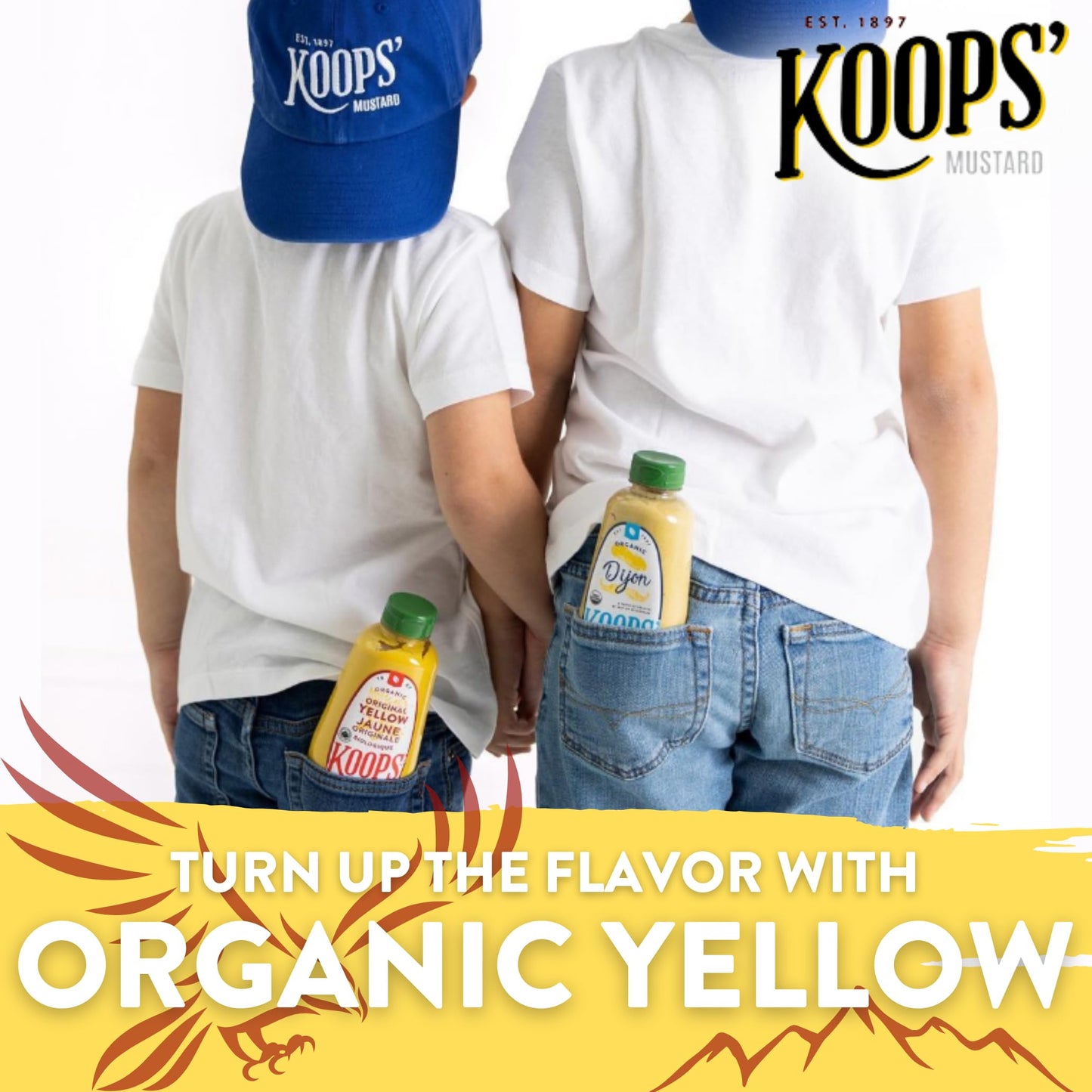 KOOPS Organic Yellow Mustard - Gourmet, Gluten-Free, Kosher, 12 Oz, Pack of 2