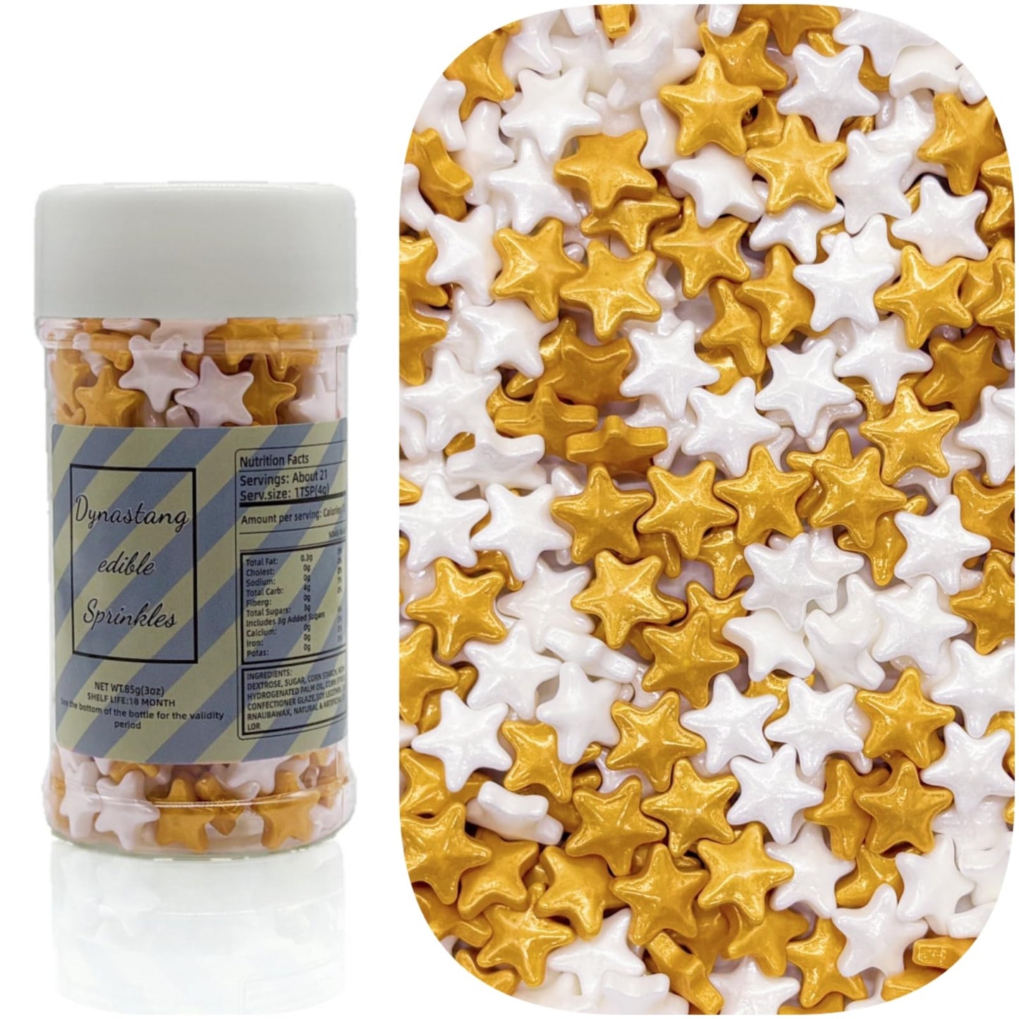 Dynastang Gold & White Stars Sprinkles Edible Stars Cake Decorating Stars Cake Decorations Cupcake Toppers Cookie Decorating Per
