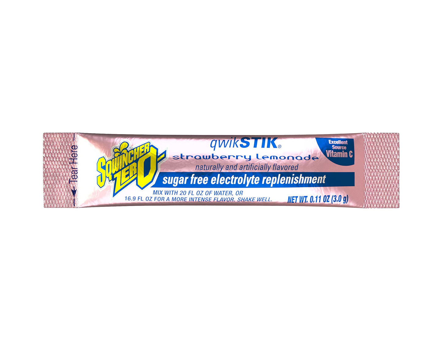 Sqwincher Zero Qwik Stik, Sugar Free, Low Calorie, Low Sodium Electrolyte Powder Hydration Drink Mix, Strawberry Lemonade, .11 0Z Packet (Pack Of 50)