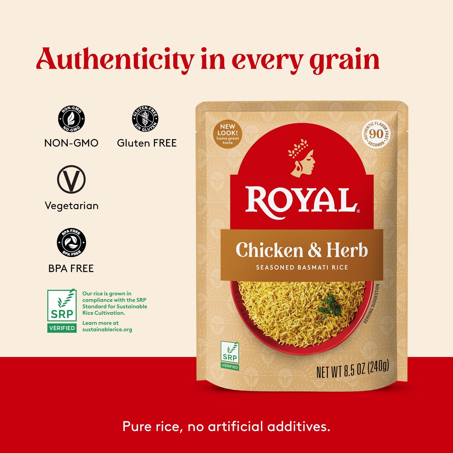 Royal - Ready To Heat Rice - Authentic Chicken & Herb, 4 Count