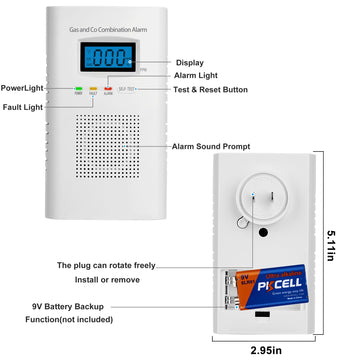 Plug In Combination Gas & Carbon Monoxide Detectors - Natural Gas Detectors & Carbon Monoxide Alarm For Home, Co Detector & Gas
