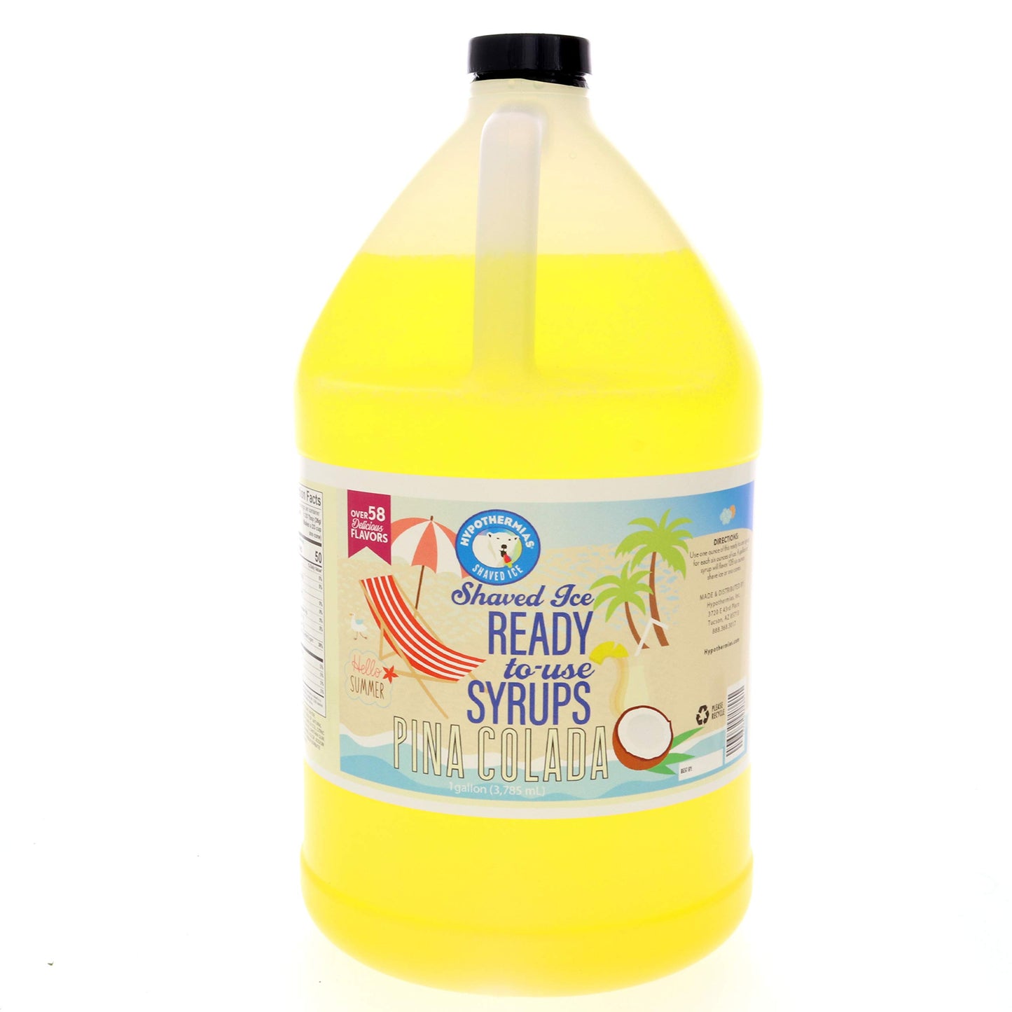 Hypothermias Pina Colada Ready To Use Gallon (128 Fl. Oz) Hawaiian Snow Cone Flavors Syrup - Shaved Ice, 100% Pure Cane Sugar