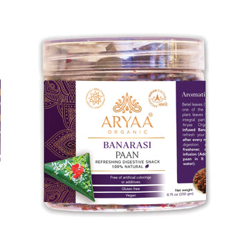 Aryaa Organic Banarasi Paan 8.75Oz (250Gm) Herbal Tea & Digestive Snack | 100% Natural, Vegan, Gluten-Friendly | Sound-Infused,