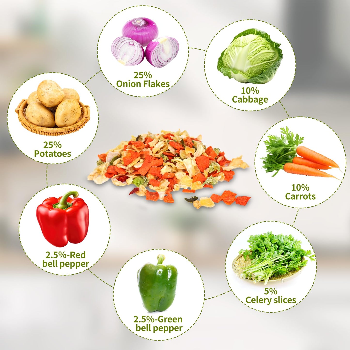 Besway Dehydrated Vegetables 16 Oz, Potatoes, Carrots, Onion Flakes, Cabbage, Celery, Bell Peppers, Perfect For Soups, Stews, Ca