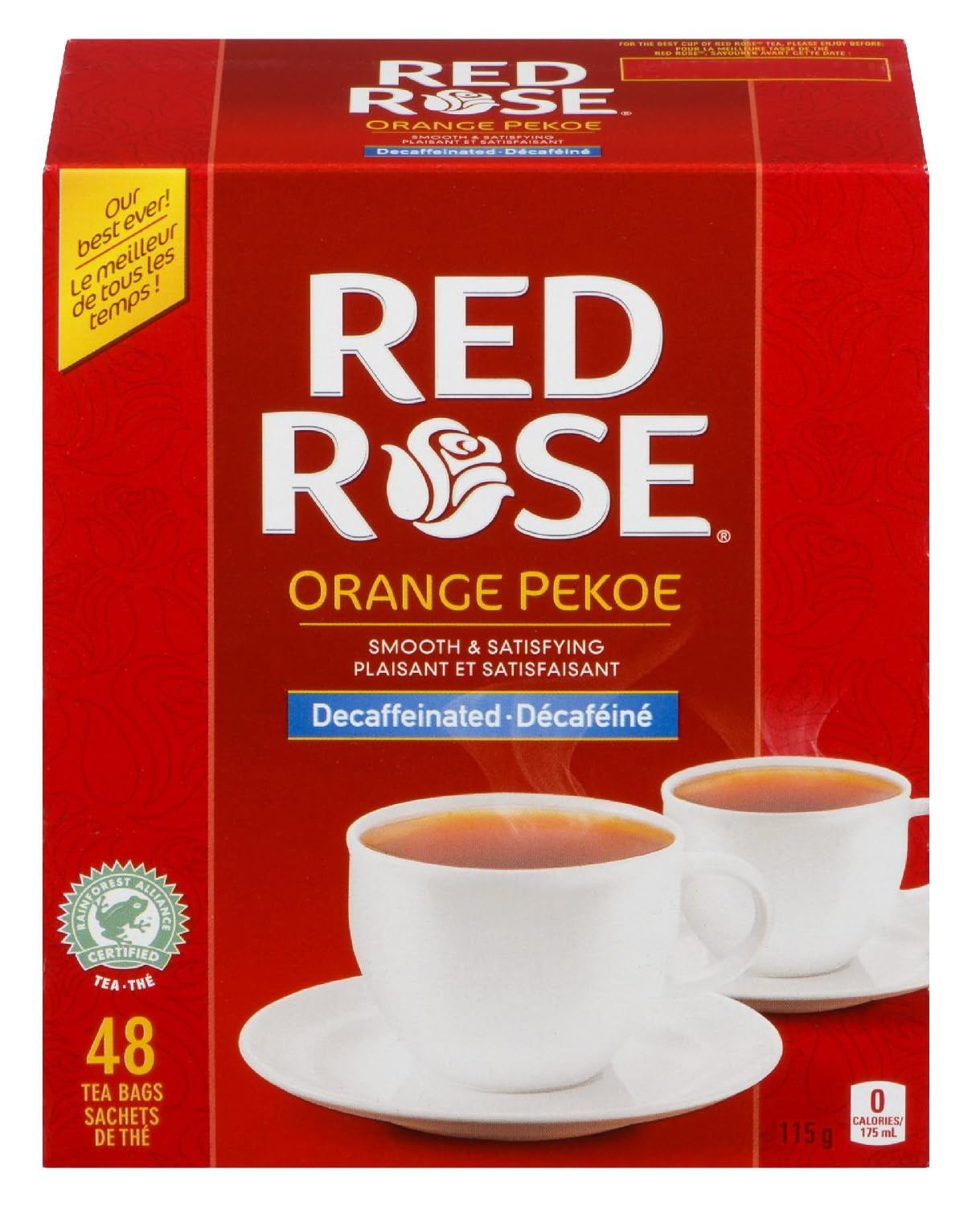 Red Rose Decaffeinated Orange Pekoe Tea 48 Bags 115G {Imported From Canada}