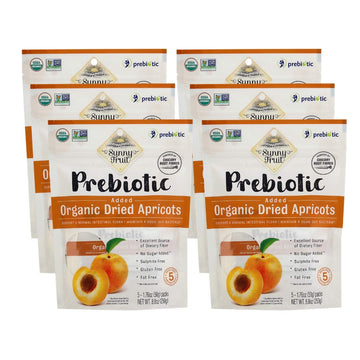Sunny Fruit Organic Prebiotic Apricots - 6 Bags (30 Individual Portion Packs) | Convenient Snack Packs With Prebiotic Fiber | Organic, Non-Gmo, Kosher, Halal, No Preservatives, No Sugar Added