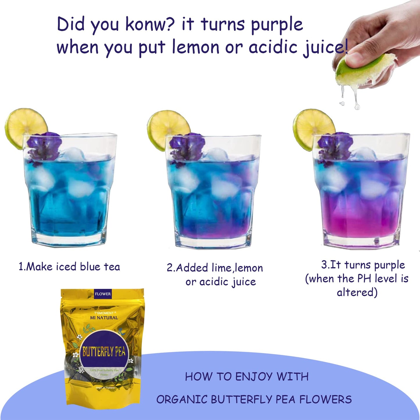 TSMOMENT Butterfly Pea Flower Tea, Premium Dried, 50g (1.76 Oz), Natural Blue & Purple Tea Drinks and Food Coloring