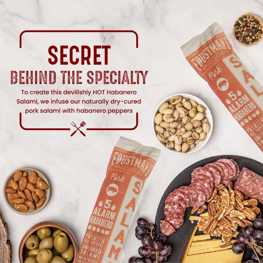 Foustman'S Salami Pork 5 Alarm Habanero Artisanal, Nitrate-Free, Naturally Cured, Gluten-Free, Dairy-Free, 8 Oz Sticks