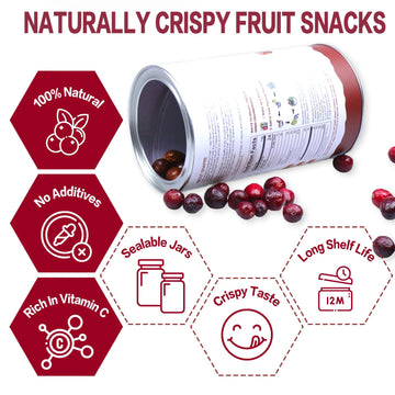 Freeze Dried Cranberries, 2.64Oz/75G Whole Frozen Cranberries, Freeze Dried Fruit, Camping Food & He-Althy Fruit Snacks, 100% Na