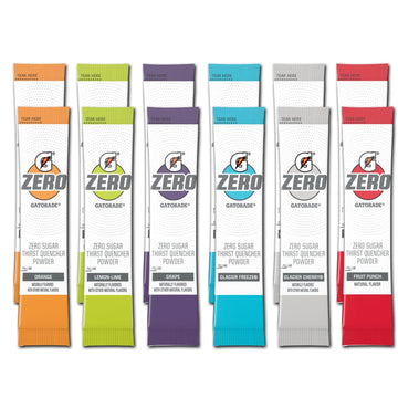 G Zero Powder - Electrolytes Powder Packets Variety - 12 Pack - 6 Flavor - Glacier Freeze, Orange, Grape, Fruit Punch, Lemon Lim