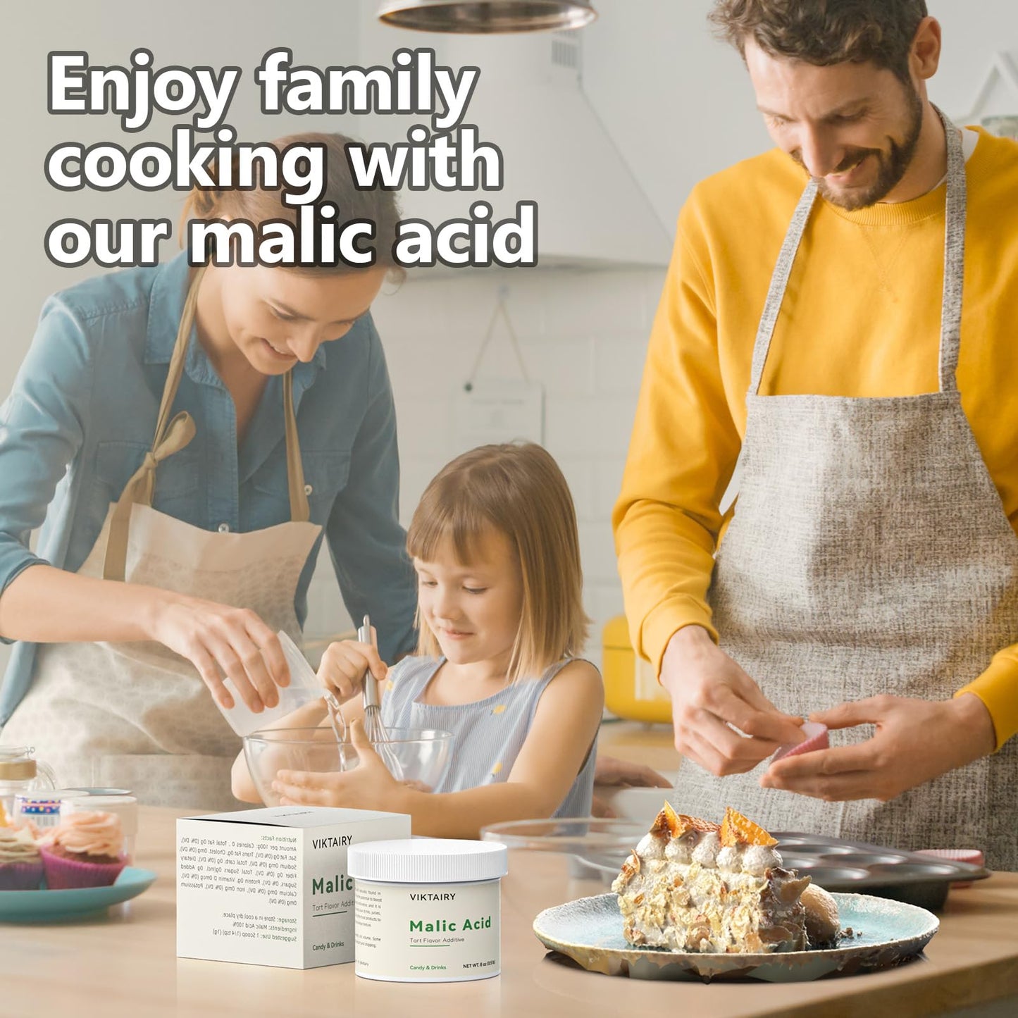 Viktairy 8 oz Malic Acid Food Grade Malic Acid Powder Tart Flavor for Making Sour Candy Sour Gummy Bears Drinks Juice Baking Wine