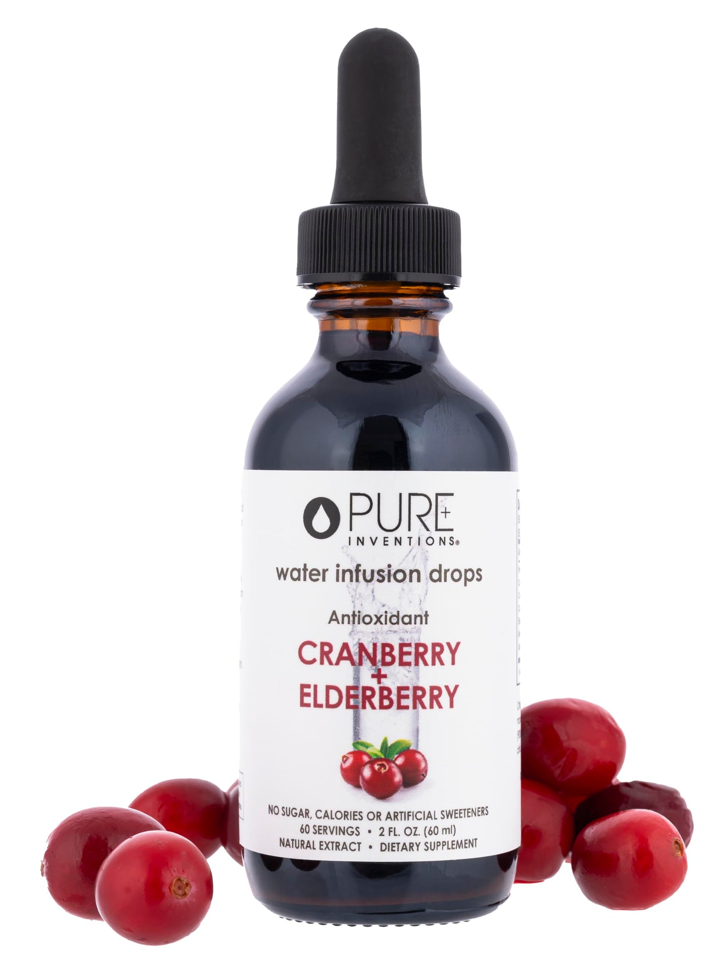 Pure Inventions Water Infusion Drops - Antioxidants, Electrolytes - No Sugar, Calories, or Artificial Sweeteners - Cranberry & E